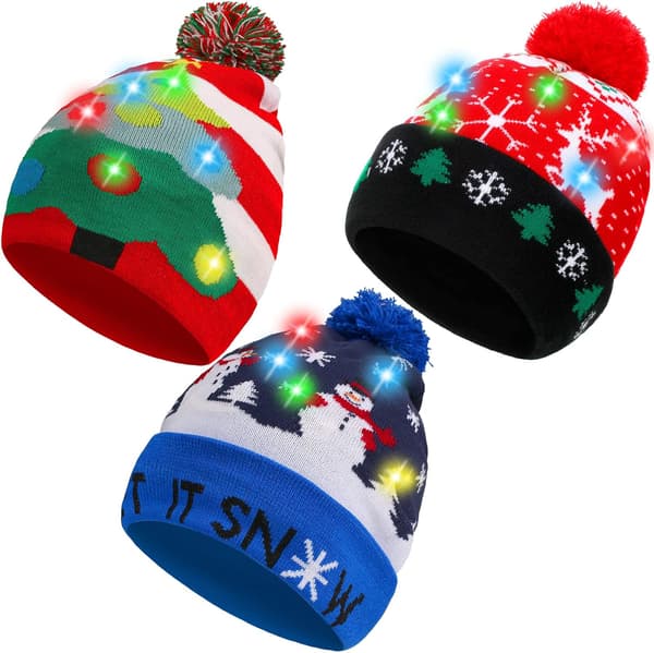 3 stk. jule LED-lyshuer Julehue LED Pom Pom