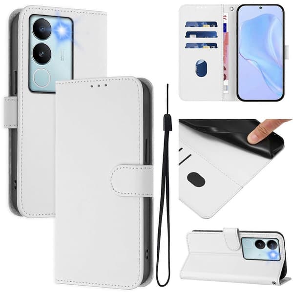 Solid Farge PU-deksel For vivo V29 5G Global / V29 Pro White