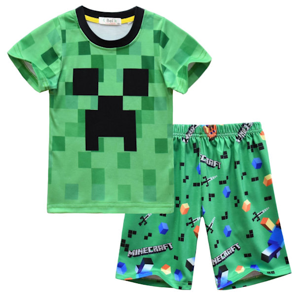 2023 Minecraft Drengeshorts + Kortærmet T-shirt Grøn Sæt 100cm