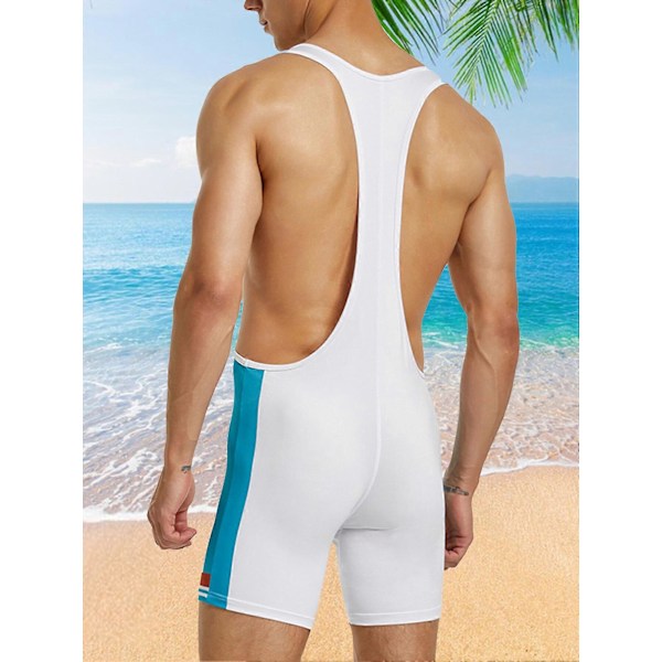Mænd Singlet Letvægts Polyester Y-Back Tank Top Brydningsudstyr Til Fitness Blå White XL