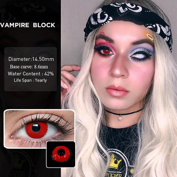 Halloween färgglada kontaktlinser Anime Cosplay Eye Linser Linser Linser Red Pure red