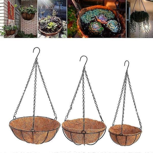 Hängande kokosnöt grönsaksblomkruka korgfoder planter trädgårdsdekor järnkonst