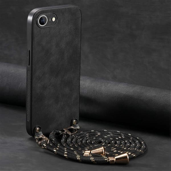 Retro skinndeksel til iPhone 16e med justerbar stropp - Grønn Multicolor Black