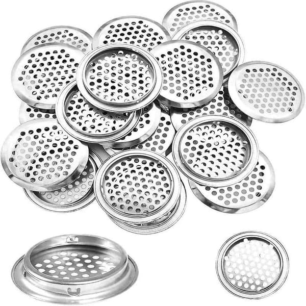 20 stk. Rustfri Runde Ventilationsgitre til Autocamper/Badeværelse/Køkken osv. Sølv 35+53 mm