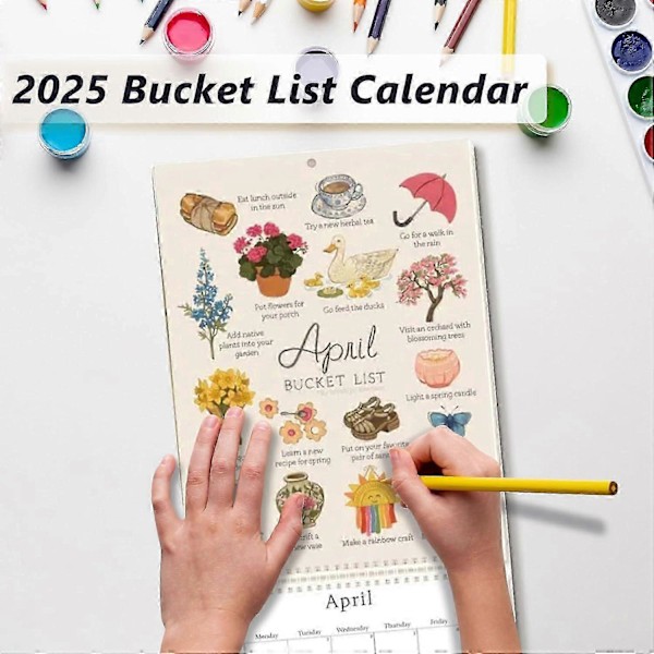 2025 Bucket List -kalenteri, 12 kuukauden seinäkalenteri, 2025 seinäkalenteri tehtävälistan ja muistiinpanojen kanssa, 2025 kalenteri suunnitteluun ja järjestämiseen 3pcs