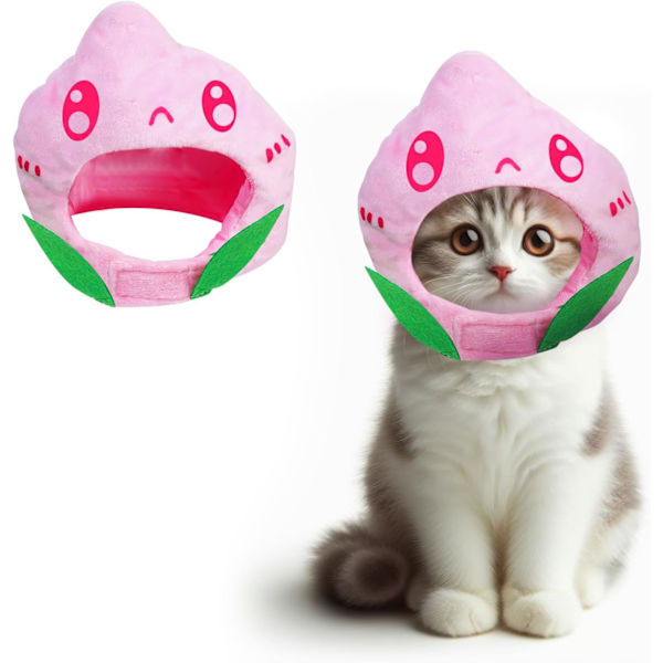 Katt Kostyme - Søt Fersken Antrekk Hodeplagg - Morsomme Kjæledyr Tilbehør Fest Cosplay for Kattunge Valp Kjæledyr Bursdag Hodeplagg Peach