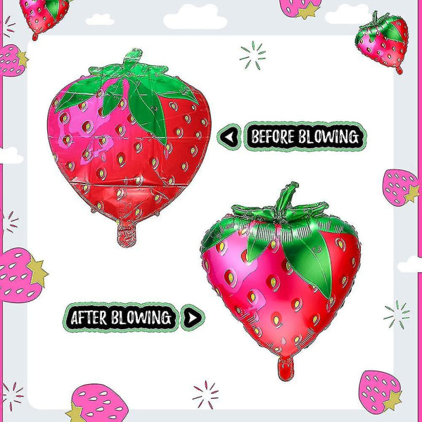 20 stk Jordbærballonger Søt jordbærfolie Mylarballonger for jenter Jordbærtema bursdag