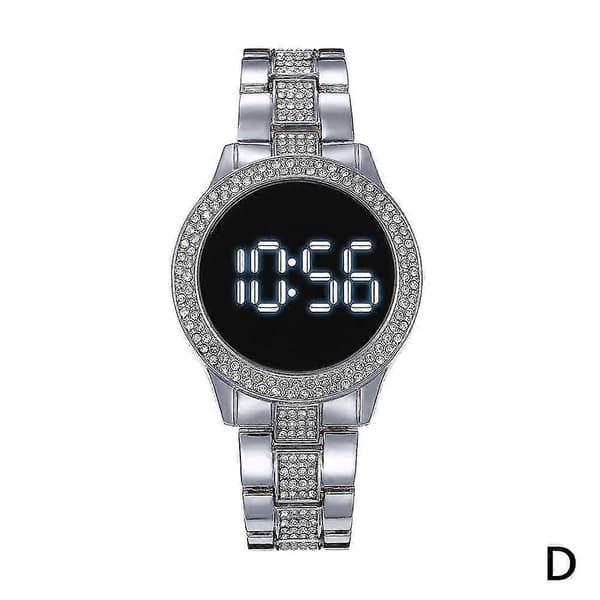 LED-klocka i rostfritt stål, dubbel rad, strass, multifunktion, magnetiskt spänne, digital klocka Silver
