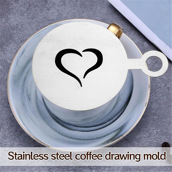 4 stk. Cappuccino Kaffe Dekorasjon Rustfritt Stål Stenciler Kaffe Kunst Mal Kaffe Form Verktøy for Kake Kaffe Havregryn Varm Sjokolade Silver