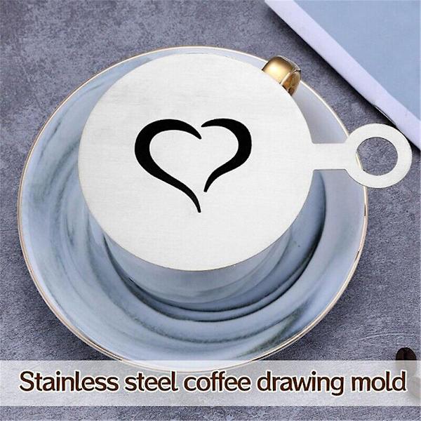 4 stk. Cappuccino Kaffe Dekoration Rustfrit Stål Skabeloner Kaffe Kunst Skabelon Kaffe Form Værktøj til Kage Kaffe Havregryn Varm Chokolade Silver