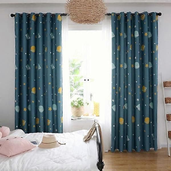 Tegneserie Blå Planeter Polyester Gardiner Lysgardiner Soverom Stue (1 stk)
