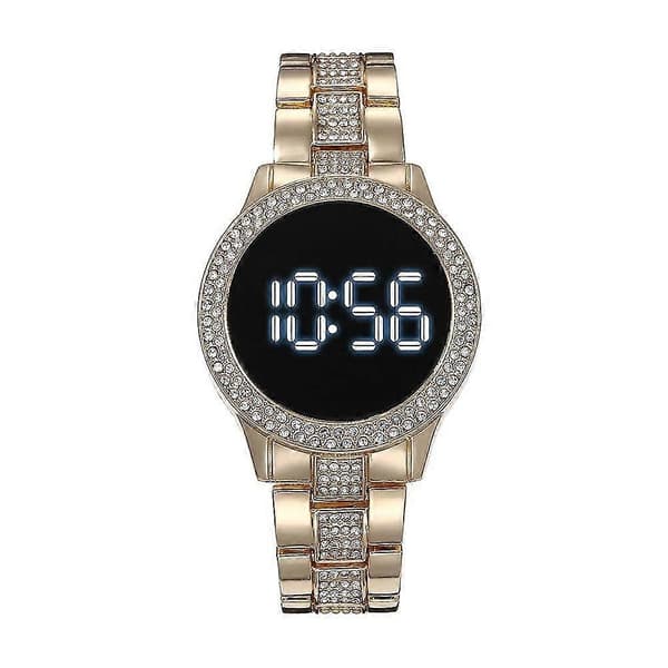 LED-klocka i rostfritt stål, dubbel rad, strass, multifunktion, magnetiskt spänne, digital klocka Silver