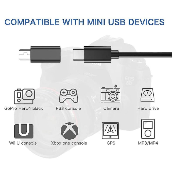 Mini usb til usb c-adapter - 4 stk mini usb hann-til-type c hunn-konverteringsadapter for mp3-spillere Black