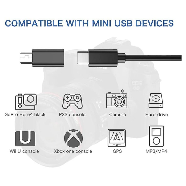 Mini USB - USB -C-sovitin - 4 kpl Mini USB uros-C-tyypin naarasmuunninsovitin MP3-soittimille Black