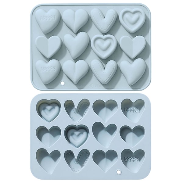 Silikonimuotit 12 linkki 6 erilaista sydämen muotoista tarttumatonta lämmönkestävää elintarvikelaatuista pehmeää molds suklaalle Blue 2