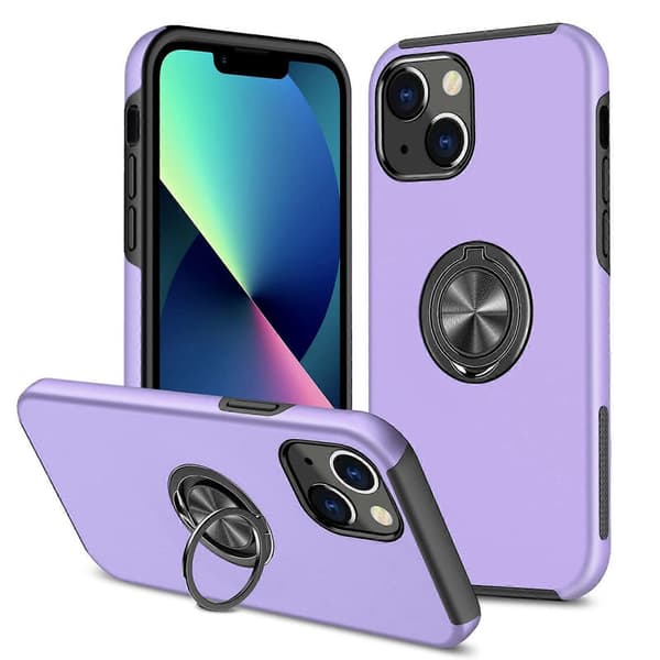 Magnetisk ringstativ stødsikkert telefoncover til iPhone 14 Plus Purple