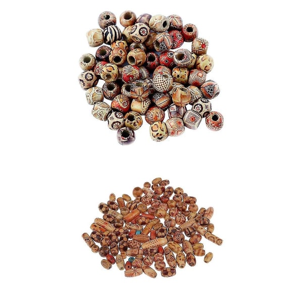 200 stykker blandet store træperler Spacer Beads Diy smykkefund