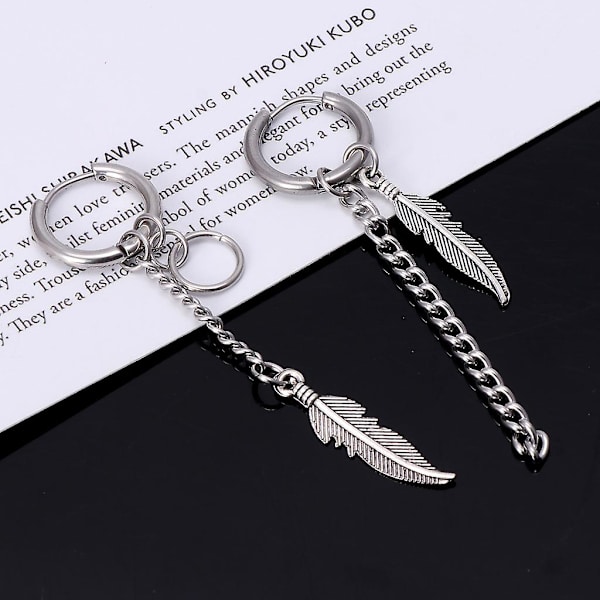 Classic Feather Mismatch Tofs Chain Drop Earrings Korean Idols Kpop Örhängen