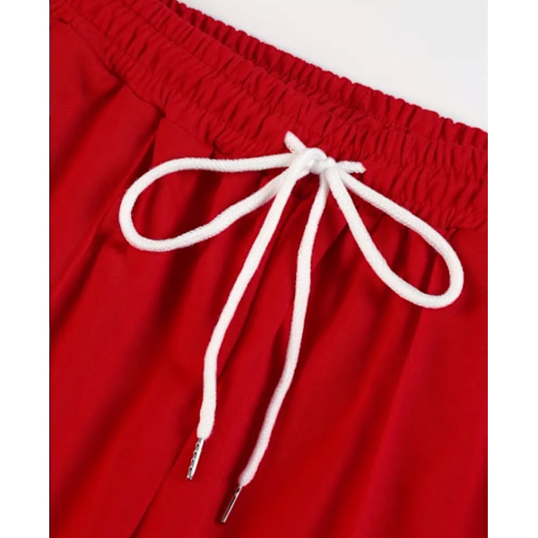 Herre sport fritid fire sesonger lange slengbukser slim fit snøring elastisk midje ensfargede bukser Red XXL