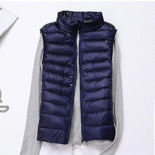 Ärmlös vinterklänning för kvinnor - Lätt vadderad dunväst för värme Dark Blue XXL