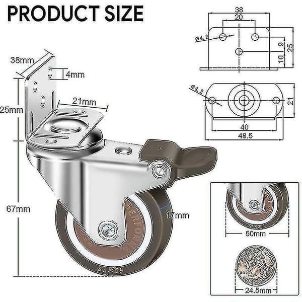 Sett med 4 50mm svingbare hjul, 100kg møbelhjul, L