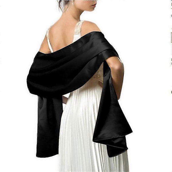 Dame Satin Sjaler og Wraps til Aftenkjoler Sjal Wraps, Ensfarvede Bryllupssjaler til Brudepiger Black