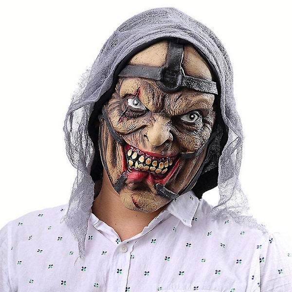 Halloween Spöklik Man Cosplay Latex Full Head Mask Karneval Fest Fancy Dress Up Tillbehör Skräck Kostym Prop