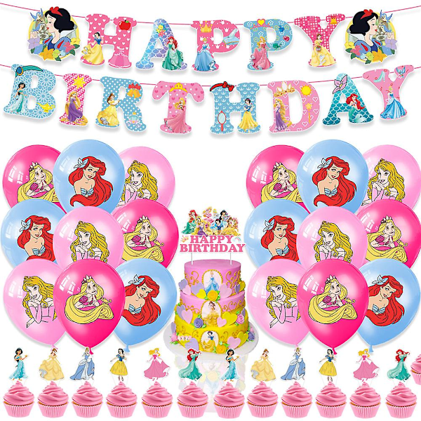 Princess Theme Birthday Party Balloons Kit Decorations Supplies Ariel Aurora Princess Banner Balloons Cake Toppers Set