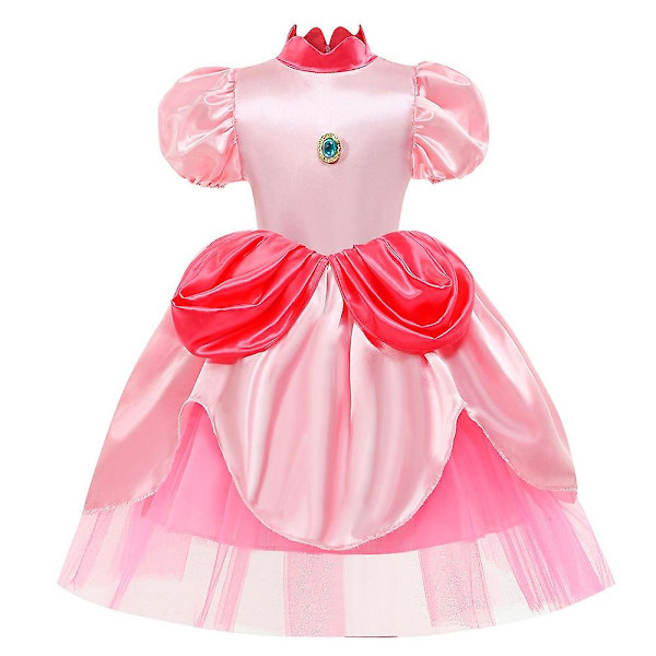 Peach Princess Klänningsset med Tillbehör för Flickor - Redo för Cosplay B 110