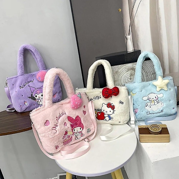 2024 Sanrio Plysch Handväskor Hellokitty Cinnamorol Cartoon Axelväska Stor Kapacitet Söt Luddig Tote Kawaii Ryggsäckar Presenter till Flickor Plush Bag Mymelody CHINA