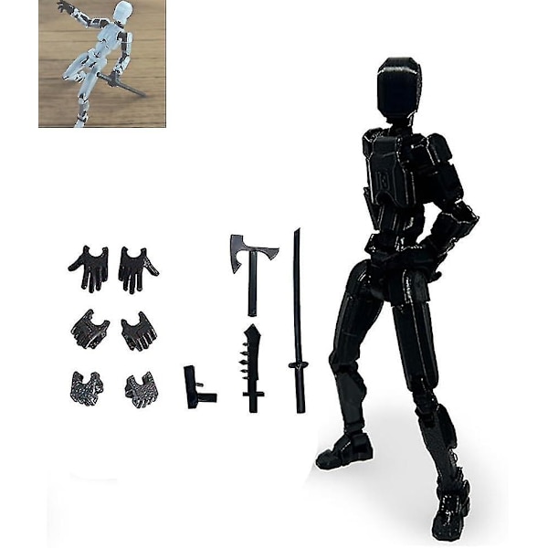 T13 Action Figur, Titan 13 Action Figur med 4 typer våben og 3 typer hænder, T13 Action Figur 3d trykt Multi-jointed Movable Black