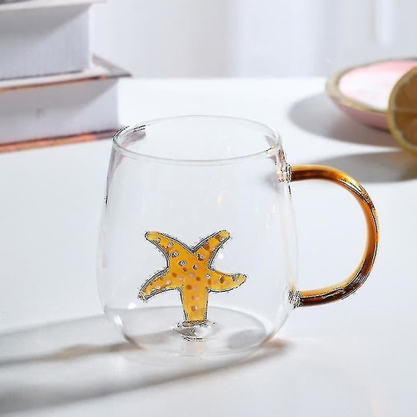 Gennemsigtig tredimensionel smådyrformet vandkop Farvet glaskop Starfish(400ml)