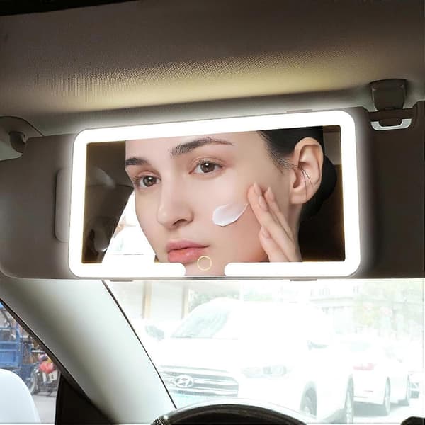 LED Bil Solskærm Kosmetisk Makeupspejl med 3 Lystilstande, Dæmpbart Makeupspejl til Køretøj