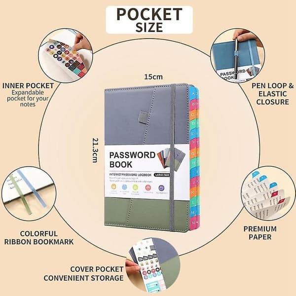 Password Book with Alphabetical Tabs for Seniors, Internet Website Password Notebook