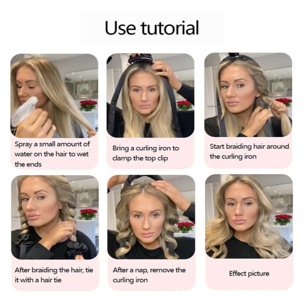 Lämpötön kiharrin, Heatless Curling, Kihara hiukset ilman lämpöä, Kit black