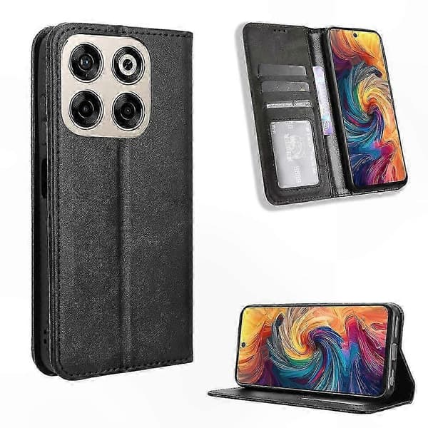 Retro tekstureret læder-telefonetui med magnetisk spænde til Android-enheder Black For ZTE Blade V70 4G