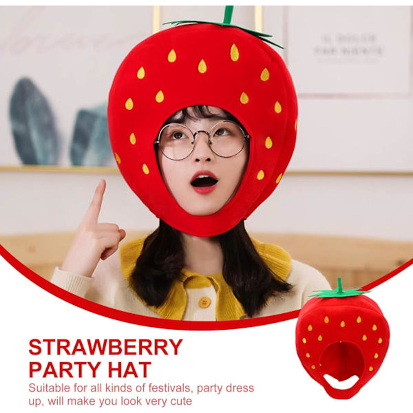 Plush Jordgubbshatt, Frukt Huvudbonad Huva Cosplay Kostym för Klä upp Dekoration