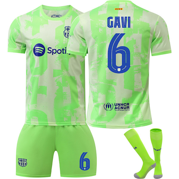 2024-2025 Barcelona Bortatröja Barn Vuxen Grön Fotbollströja Med Strumpor No.6 GAVI 20