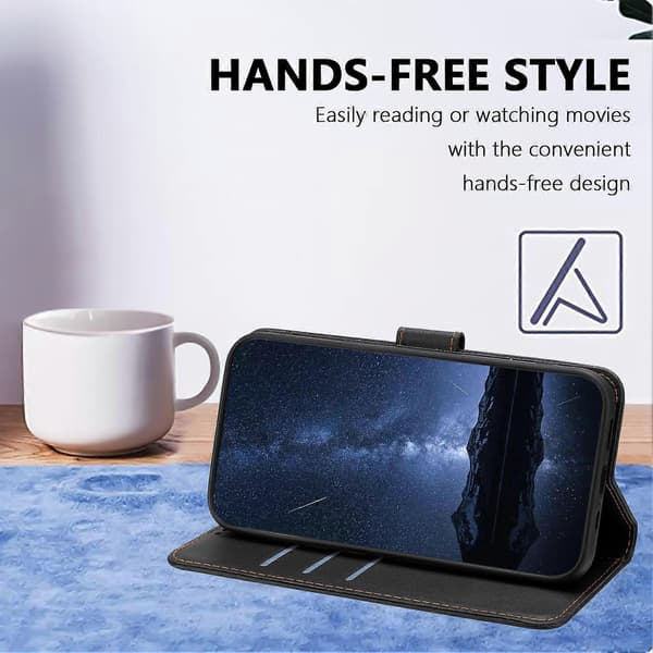 Kompatibel med iPhone 16 Plus Läderfodral Plånboksställ Enfärgad Anti-fall Telefonfodral Black