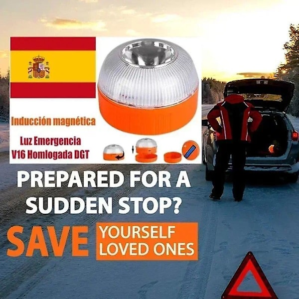 Nyeste Bærbare Nødlys V16 Homologeret Bil Nødblink Orange/Blå/Rød Magnetisk Induktions Stroboskoplys orange 1pc