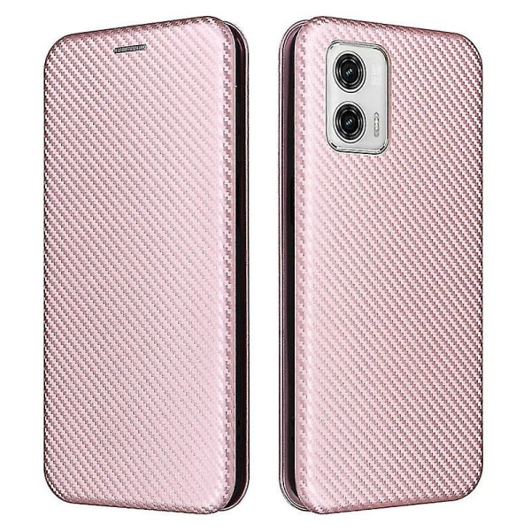 Kompatibel med Motorola Moto G73 5g Carbon Fiber Læder Taske Folio Flip Beskyttende Magnetisk Cover Pink