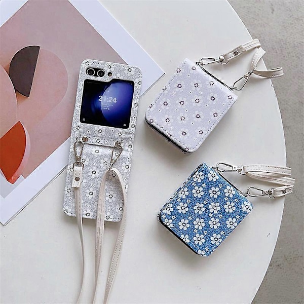 Til Samsung Galaxy Z Flip 6 etui, justerbar skrå rem etui, Stilfuldt lille blomster telefonetui, foldbart etui light green