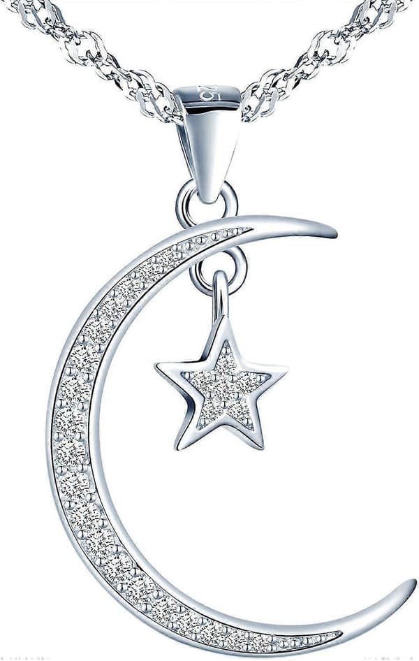 Sterling Sølv Måne og Stjerne Cubic Zirconia Vedhæng
