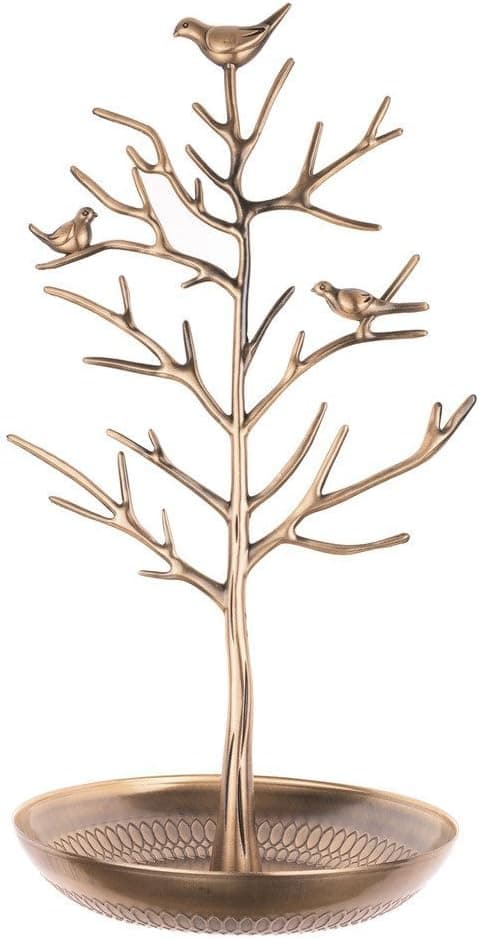 Bronzefugle Træ Smykkestativ Display Øreringe Halskæde Holder Organizer Rack Tower