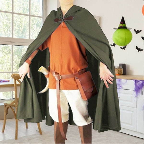 Halloween Kappe med Hætte - Shawl-Stil Design - Kappe med Spænde - Ensfarvet - Middelalderlig Stil - Lang Robe Blue One Size