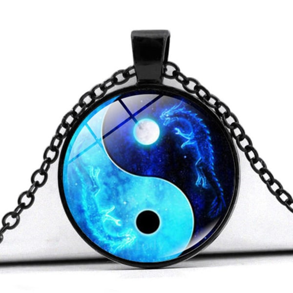 Unisex Tai Chi halskæde Yin Yang sten vedhæng halskæde smykker mørkeblå Bronze