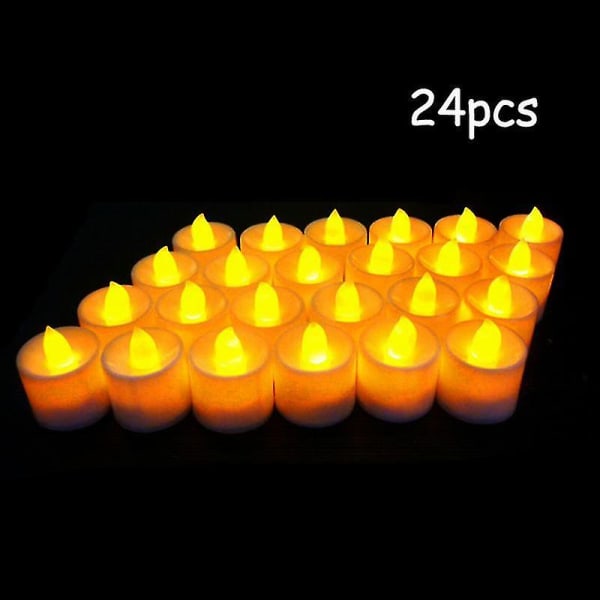 12/24/36/48 stycken Plastljus Gult ljus Power Led Flameless Elektroniska värmeljus Lampa för utomhusbruk 24pcs yellow