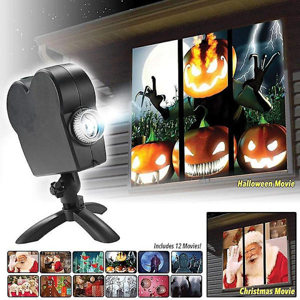 40W 12 filmer Fönsterprojektor Ljus Atmosfärlampa Justerbar fokuslins IP44 Vattentäthet black UK Plug