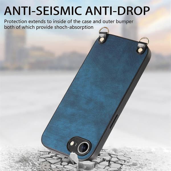 Retro læder telefoncover til iPhone 16e med justerbar rem - Grøn Multicolor Blue