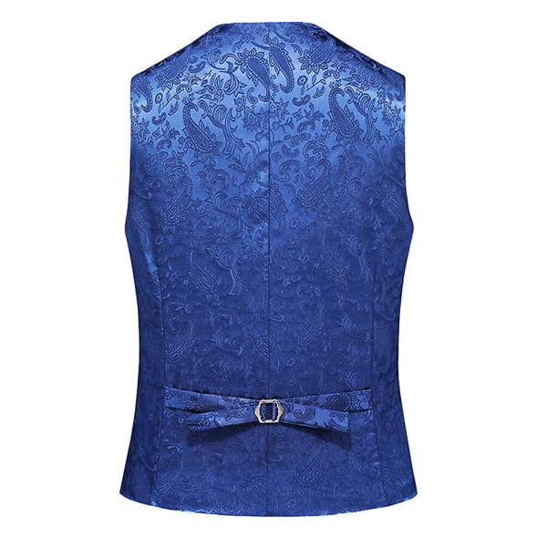 Sliktta Herre 3Pce Paisley Kjole Vest og sløyfesett og Pocket Square Blue XL